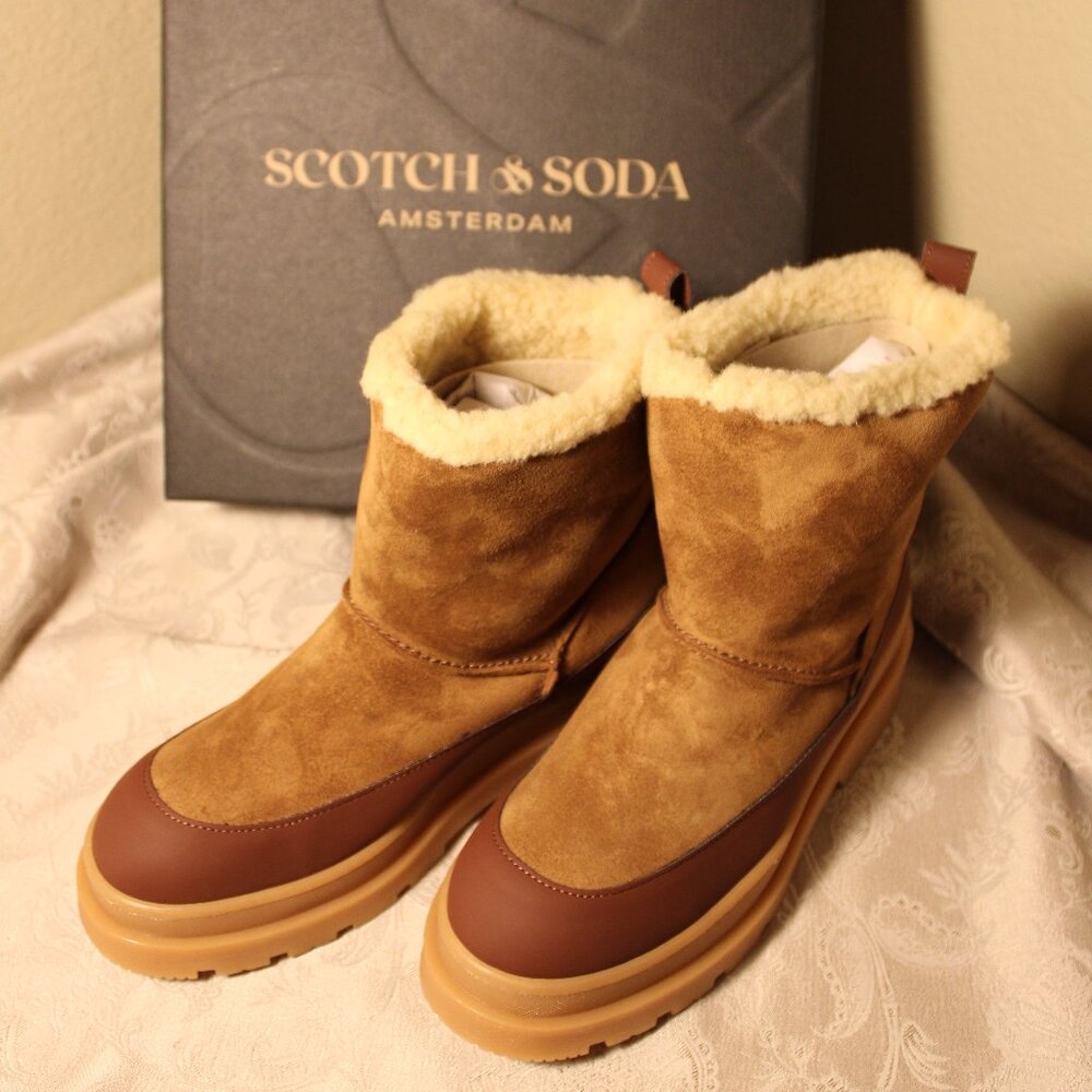 Scotch & Soda Brown Suede Shearling-Lined Ankle Boots